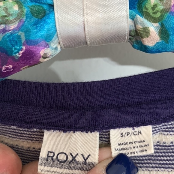 Roxy long sleeve striped casual beach knit long sleeve shirt small violet ivory - Picture 5 of 7